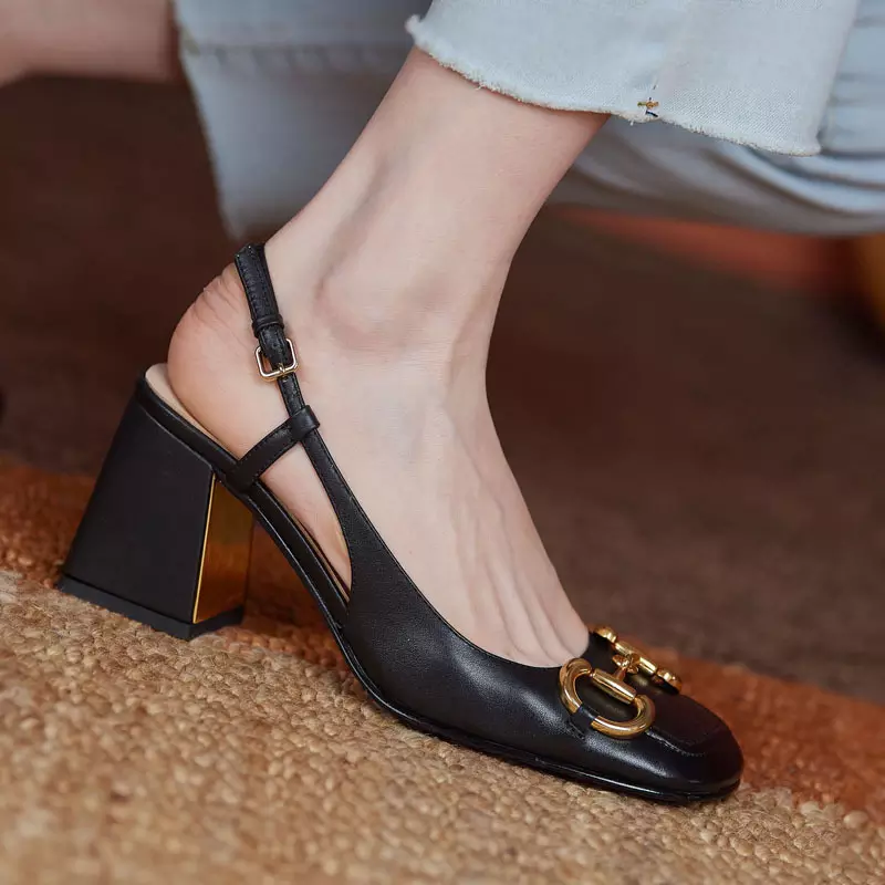 luxury lady custom Horsebit buckle square toe shoes white high heels women's pumps5 (5)