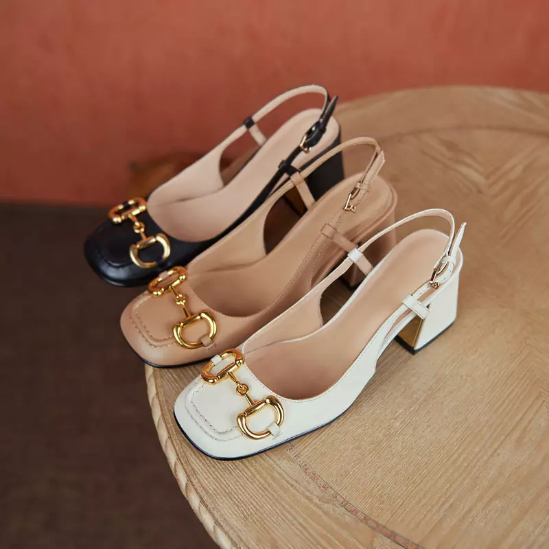 luxury lady custom Horsebit buckle square toe shoes white high heels women's pumps5 (6)
